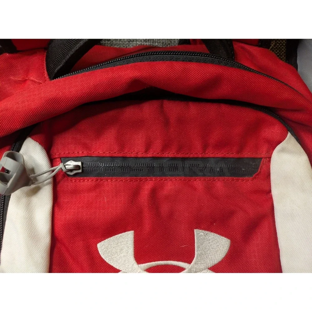 Under Armour Storm Heat Gear Team Hustle Backpack Red Big Logo School Book Bag